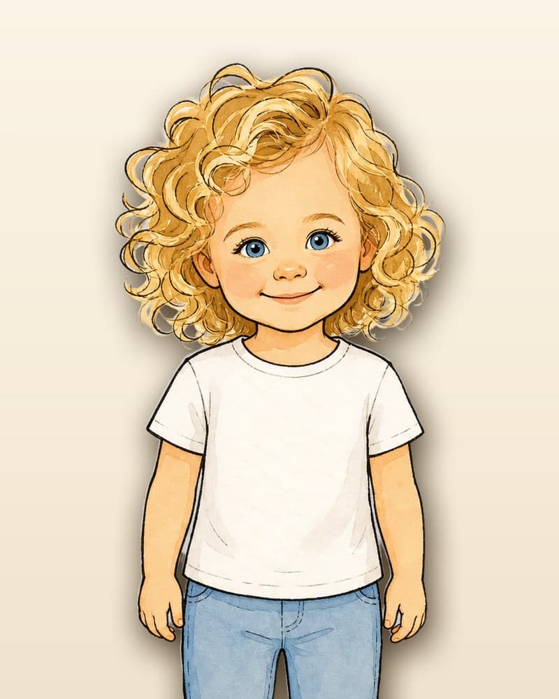 The same child drawn in the Storybook Ink & Wash style